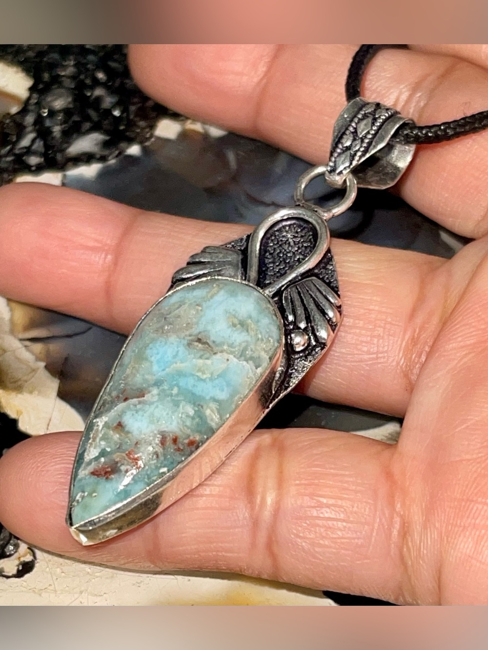 Caribbean Larimar Pendant 2 1/2”
